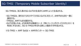 5G-TMSI（Temporary Mobile Subscriber Identity）
2022/11/16 21
COPYRIGHT © 2022 Centimani CO. CONFIDENTIAL. ALL RIGHTS RESERV...