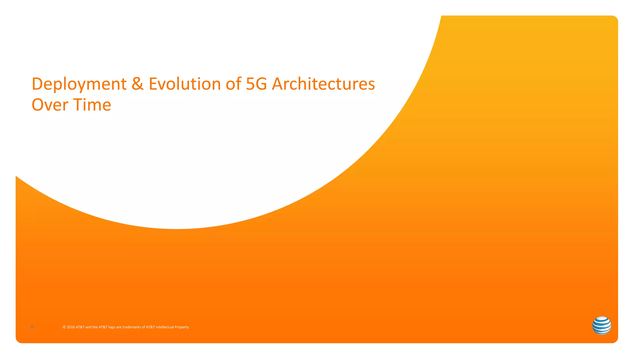 6 © 2016 AT&T and the AT&T logo are trademarks of AT&T Intellectual Property.
Deployment & Evolution of 5G Architectures
Over Time
 