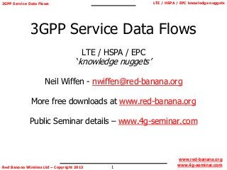 1
LTE / HSPA / EPC knowledge nuggets
Red Banana Wireless Ltd – Copyright 2013
www.red-banana.org
www.4g-seminar.com
3GPP Service Data Flows
3GPP Service Data Flows
LTE / HSPA / EPC
‘knowledge nuggets’
Neil Wiffen - nwiffen@red-banana.org
More free downloads at www.red-banana.org
Public Seminar details – www.4g-seminar.com
 
