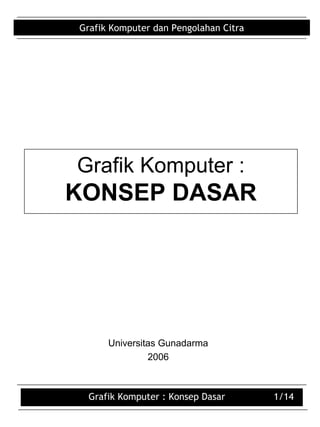 Grafik Komputer : Konsep Dasar 1/14
Grafik Komputer dan Pengolahan Citra
Grafik Komputer :
KONSEP DASAR
Universitas Gunadarma
2006
 