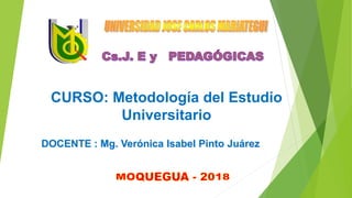 DOCENTE : Mg. Verónica Isabel Pinto Juárez
CURSO: Metodología del Estudio
Universitario
 