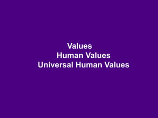 Values
Human Values
Universal Human Values
 