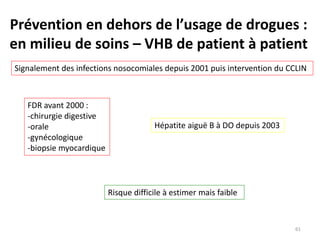 Prévention en dehors de l’usage de drogues :
en milieu de soins – VHB de patient à patient
Signalement des infections noso...