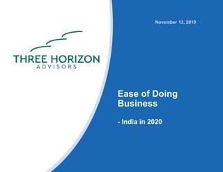 Ease of Doing
Business
- India in 2020
 