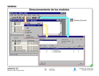 Date: 07.03.2012
File: PRO1_04E.6
SIMATIC S7
Siemens AG 1999. All rights reserved.
Information and Training Center
Knowledge for Automation
Direccionamiento de los modulos
“Address Overview”
 