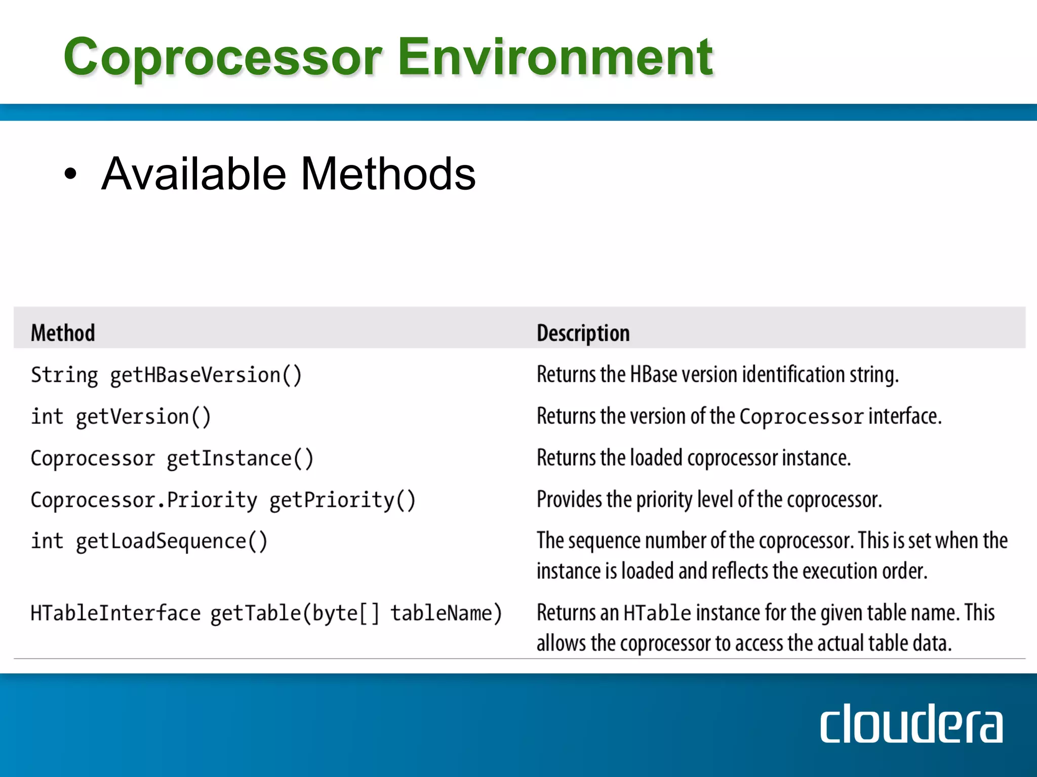 Coprocessor Environment

•  Available Methods
 