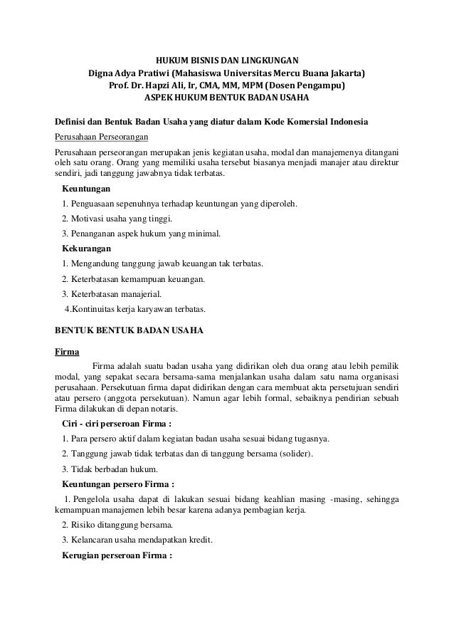 3 Hbl Digna Adya Hapzi Ali Aspek Hukum Bentuk Badan Usaha Unive
