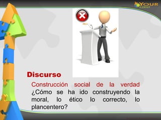 Dra. Ingrid R. Rodríguez Chokewanca
Construcción social de la verdad
¿Cómo se ha ido construyendo la
moral, lo ético lo correcto, lo
plancentero?
Discurso
 