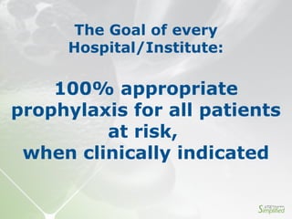 The Goal of every
Hospital/Institute:
100% appropriate
prophylaxis for all patients
at risk,
when clinically indicated
 