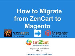 How to Migrate
from ZenCart to
Magento
Prepared by Cart2Cart Team
June, 2013
www.shopping-cart-migration.com
 