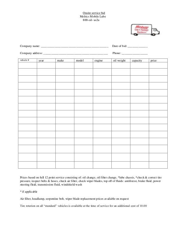 mobile lube forms etc oil change log sheet