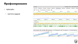 Профилирование
• таймлайн:
• частота кадров
 