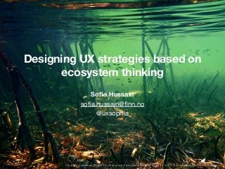Designing UX strategies based on 
ecosystem thinking 
! 
Sofia Hussain 
sofia.hussain@finn.no 
@uxsophia 
Creative "Commons "Scout Key:Mangrove Ecosystem, Florida" by Phil's 1stPix is licensed under CC BY 2.0 
 