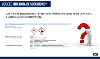 Una Hoja de Seguridad (HDS) proporciona información básica sobre un material
o sustancia química determinada.
 