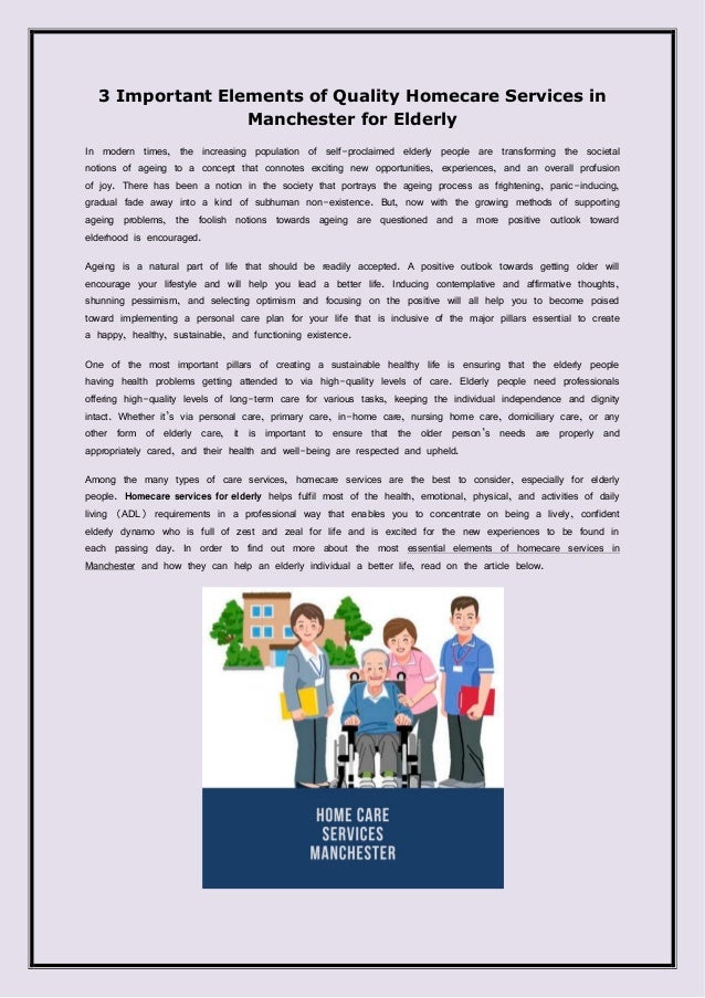 3 Important Elements Of Quality Homecare Services In Manchester For E
