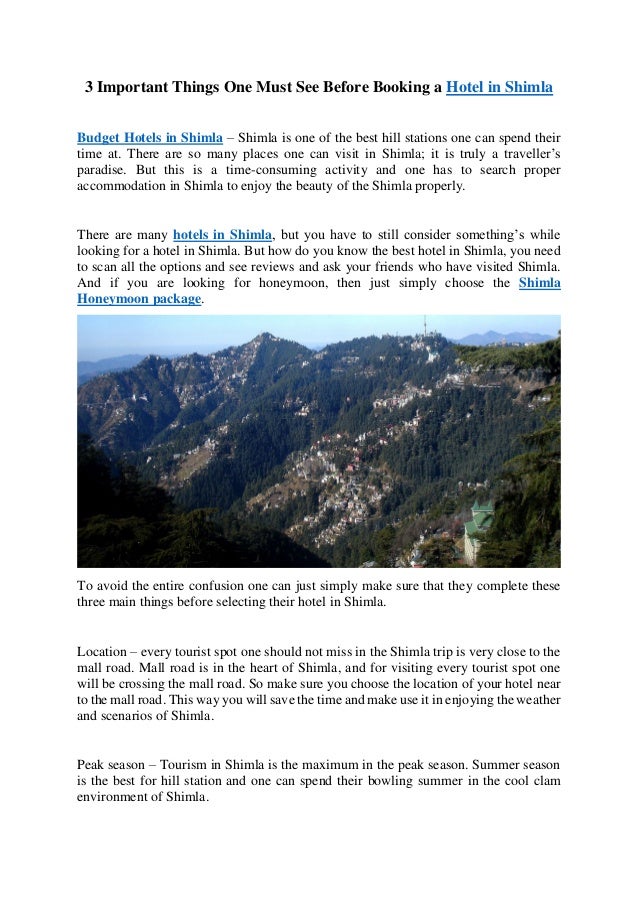 3 Important Things One Must See Before Booking A Hotel In Shimla