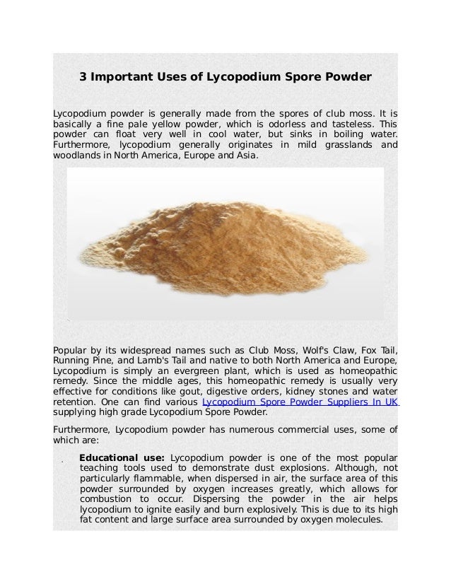 3 important uses of lycopodium spore powder