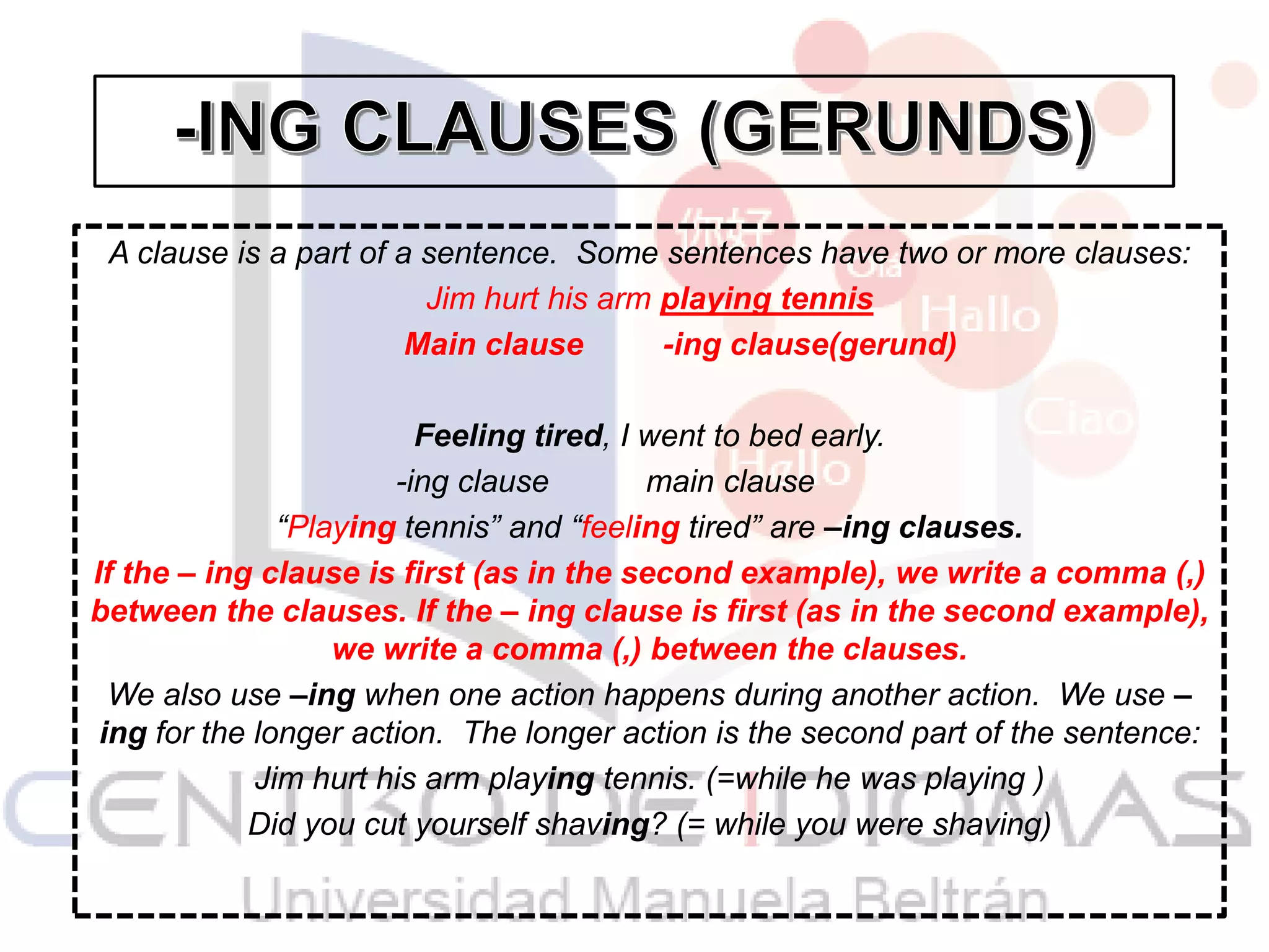 ING clauses (gerunds) | PPTX | Fitness and Exercise | Healthy Living