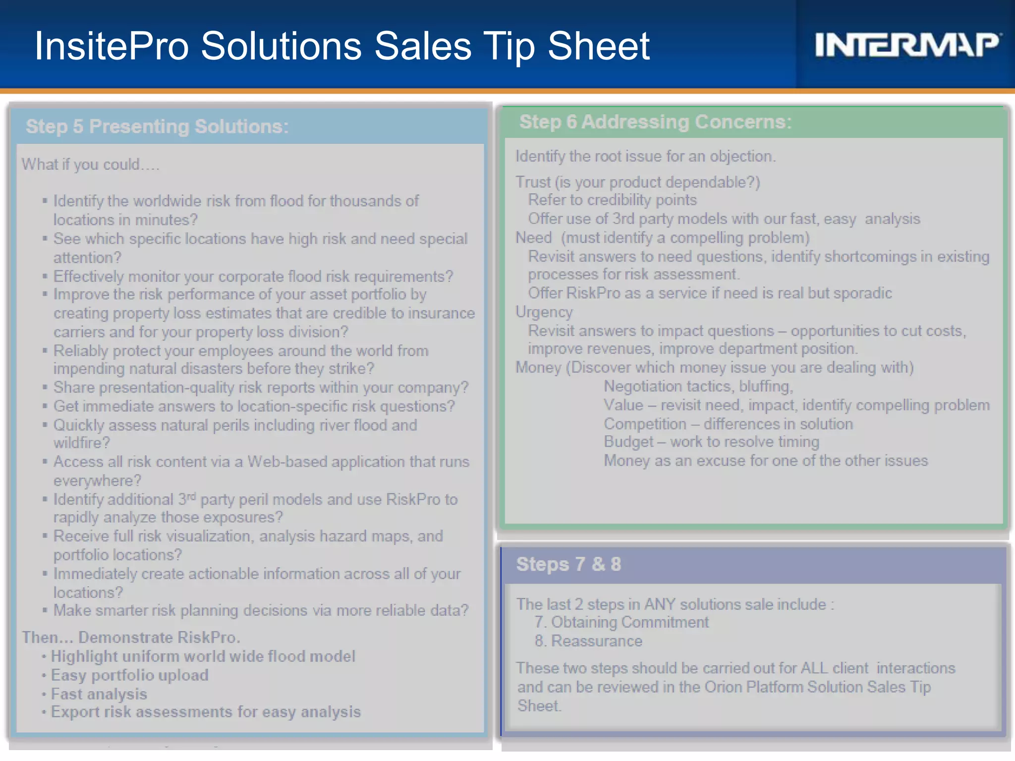 25 © 2014 Intermap Technologies. All rights reserved.
InsitePro Solutions Sales Tip Sheet
 
