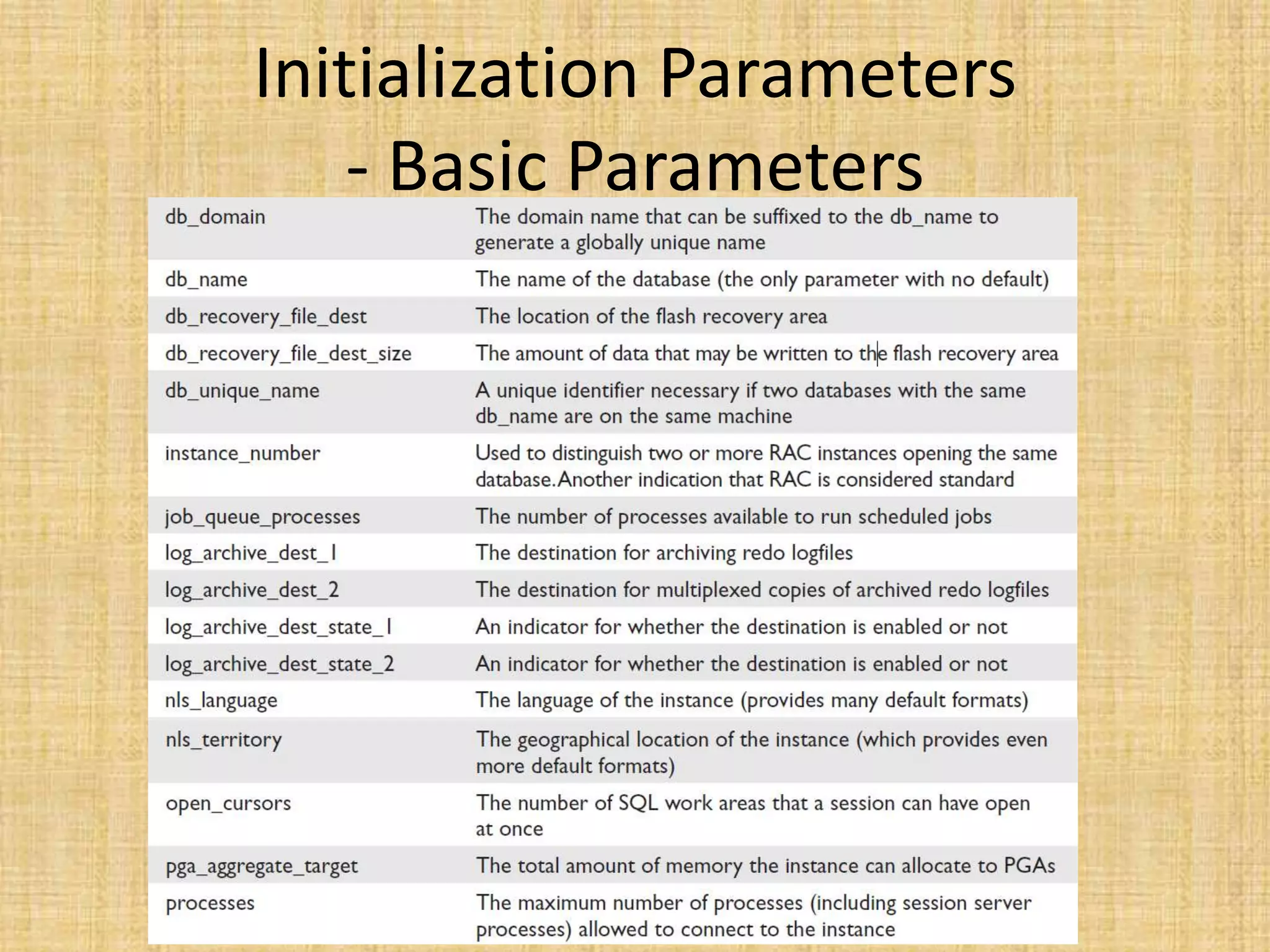 Initialization Parameters
    - Basic Parameters
 