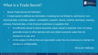 What is a Trade Secret?
• The Federal Defend Trade Secrets Act of 2016 (“DTSA”) Definition:
“All forms and types of financ...
