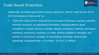 Protecting Trade Secrets
• At minimum, companies should take three steps to actively protect their trade secrets
from misa...
