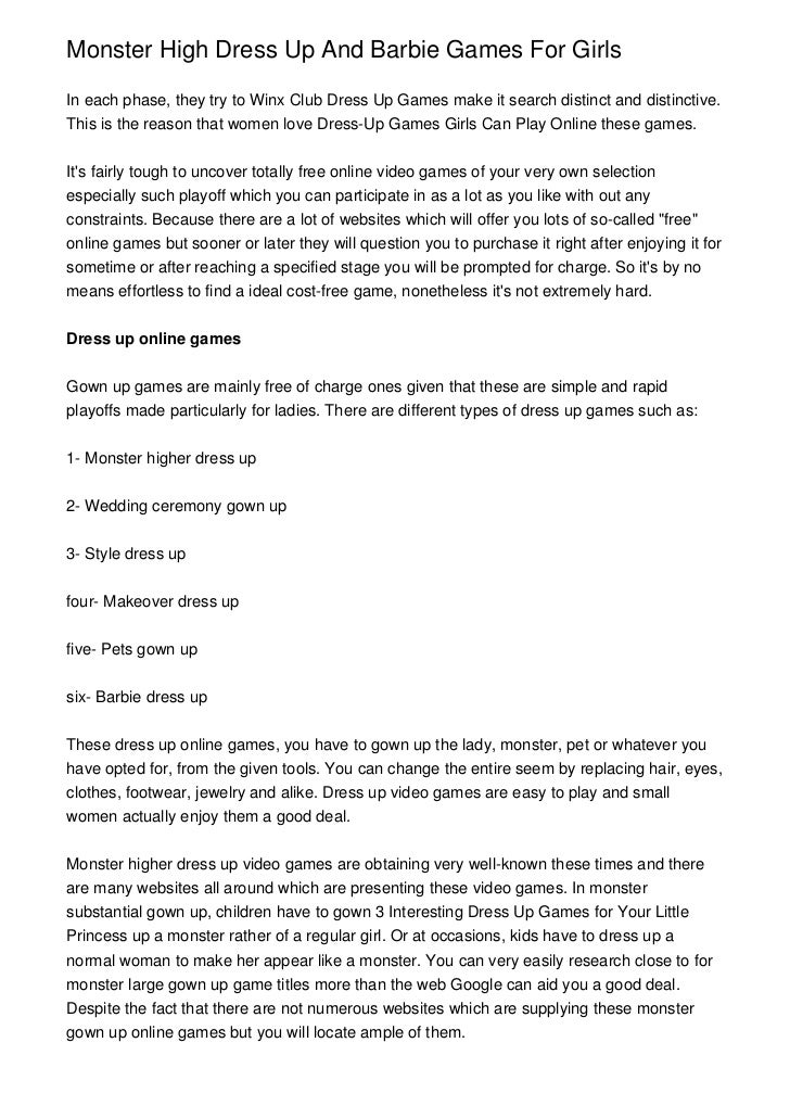 Monster High Dress Up And Barbie Games For Girls