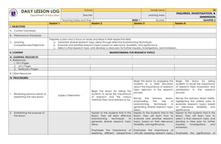 3Is QUARTER 3 WEEK1 - Inquiries investigations immersion lesson plan | DOCX