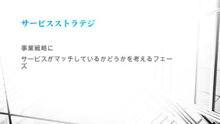 サービスストラテジ
事業戦略に
サービスがマッチしているかどうかを考えるフェー
ズ
　
 