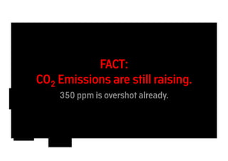 FACT: 
CO2 Emissions are still raising. 
350 ppm is overshot already. 
 