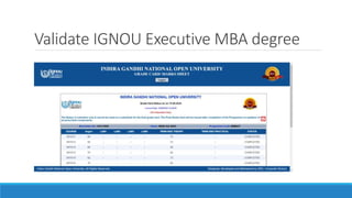Validate IGNOU Executive MBA degree
 