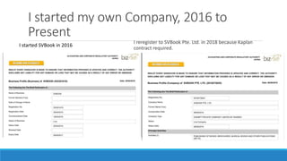 I started my own Company, 2016 to
Present
I reregister to SVBook Pte. Ltd. in 2018 because Kaplan
contract required.
I started SVBook in 2016
 
