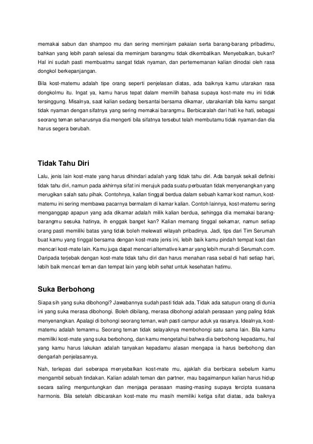 3 Jenis Teman Kost Yang Harus Dihindari