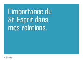 L’importance du
  St-Esprit dans
  mes relations.


Message.
 