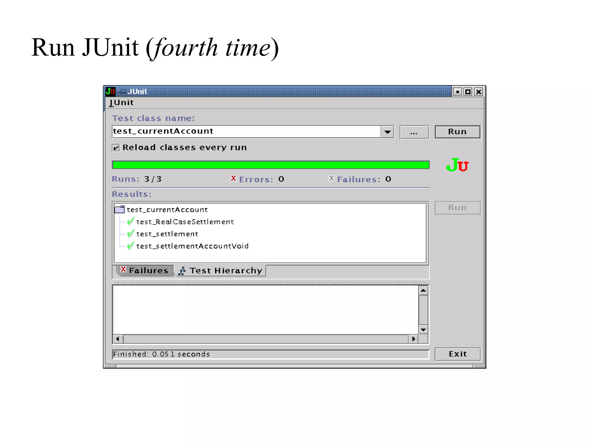 Run JUnit ( fourth time ) 