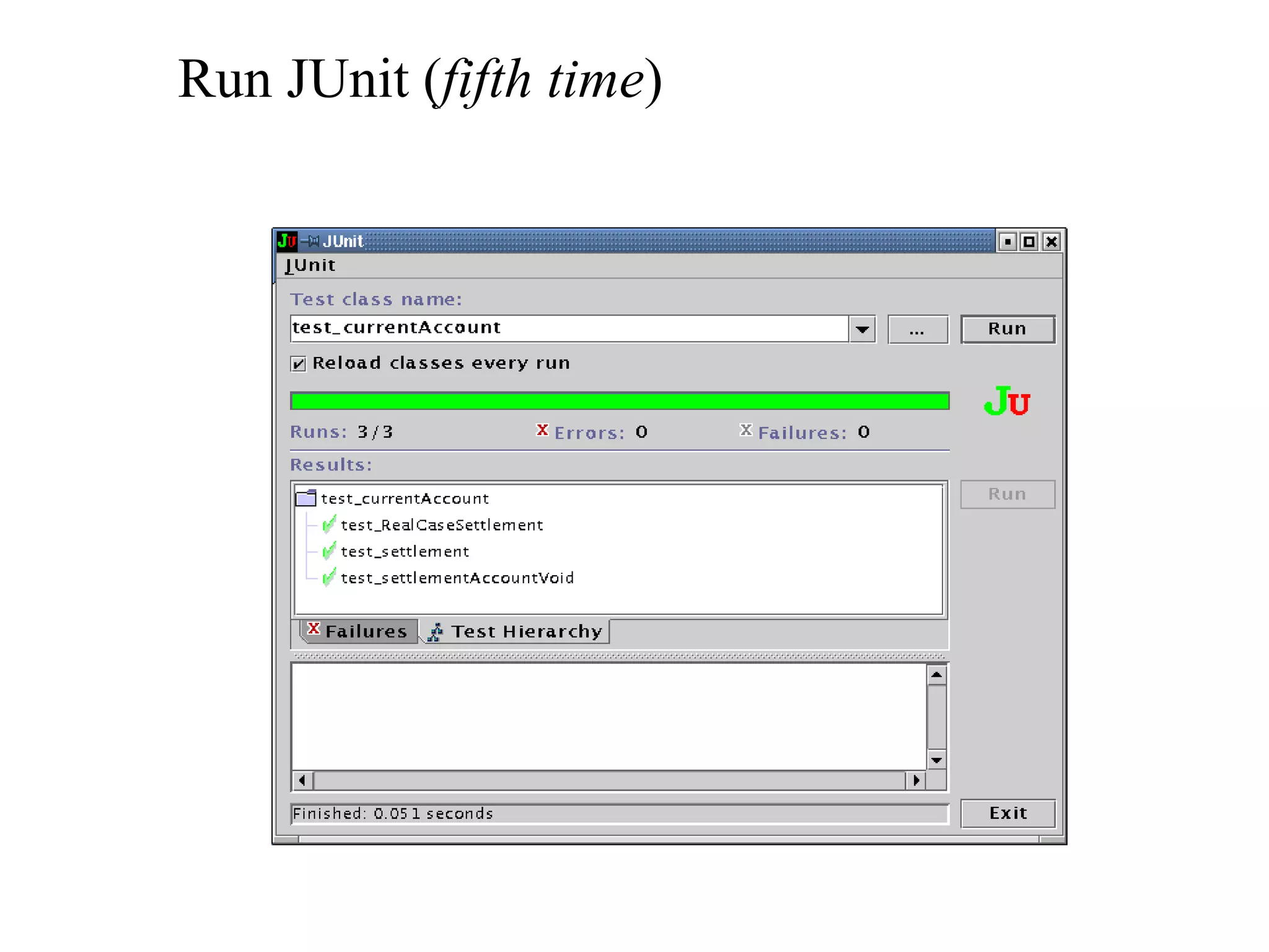 Run JUnit ( fifth time ) 