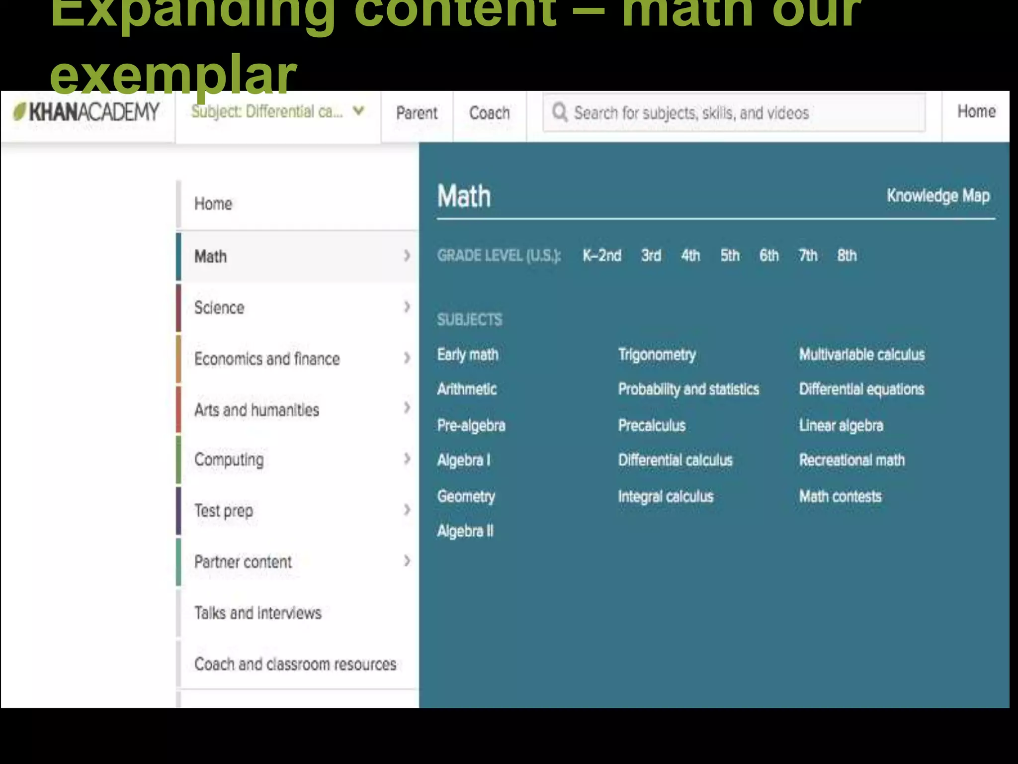 Expanding content – math our
exemplar
