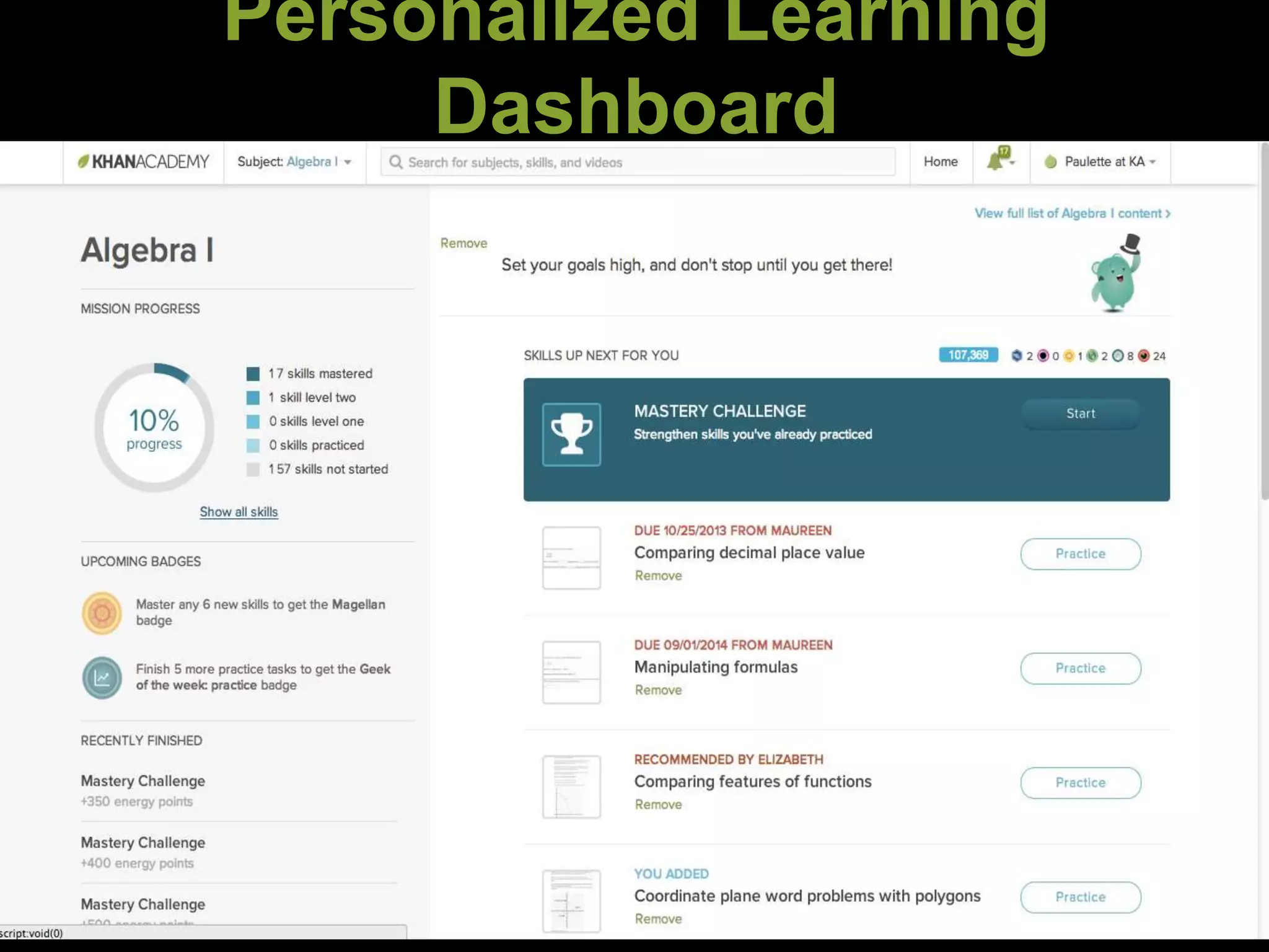 Personalized Learning
Dashboard
