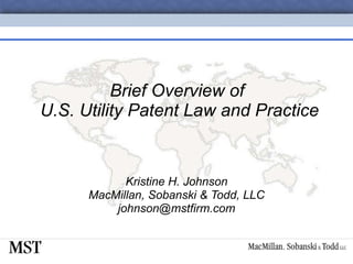 Brief Overview of  U.S. Utility Patent Law and Practice Kristine H. Johnson MacMillan, Sobanski & Todd, LLC [email_address] 