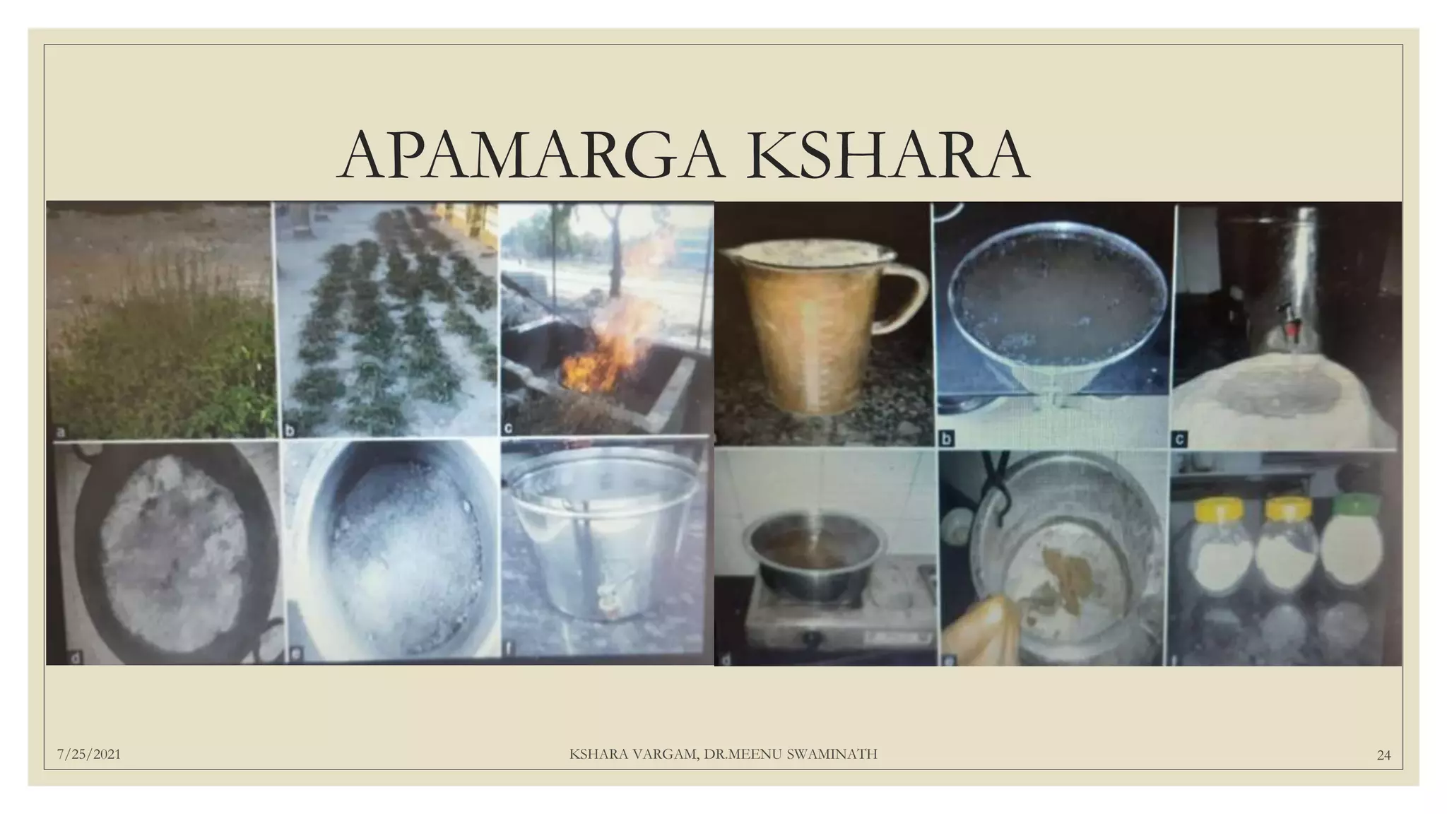 7/25/2021 KSHARA VARGAM, DR.MEENU SWAMINATH 24
APAMARGA KSHARA
 