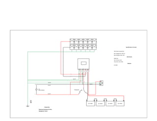 N AC
IN N AC
OUT PV-PV+ BAT-BAT+
~ AC
INPUT:230VAC
4mm^2
4mm^2
N
L
Changeover
4mm^2
N
G
L
PV-
PV+
4mm^2
4mm^2
10A
AC
6A
AC
63A
DC
63A
DC
L(IN) L(out)
N N
12V,150AH 12V,150AH 12V,150AH 12V,150AH
Spectifications of Inverter
3KW Hybrid Inverter(Infini)
Max Voltage[VOC]: 500V DC
Max Charging Current: 25A
Solar Panels
250W Poly
Voc: 37.2,Isc: 8.72A
Vmp: 30.5v, Imp: 8.20A
Batteries
12V,200A
Prepared By:
Muhammad Asfandyar Ali Khan
Management Trainee
 