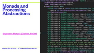 GOOD DESIGN MATTERS — (C) 2024 GIOVANNI COSTAGLIOLA
Monadsand
Processing
Abstractions
Bogoware.Monads (GitHub, NuGet)
 