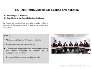 9.3	Revisión	por	la	dirección
9.4	Revisión	de	la	conformidad	del	anti-soborno
ISO	37001:2016	Sistemas	de	Gestión	Anti-Sobo...