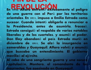 El 28 de enero, Alfaro y otros jefes liberales
fueron llevados a Quito y atrozmente
asesinados, arrastrados por las calles...