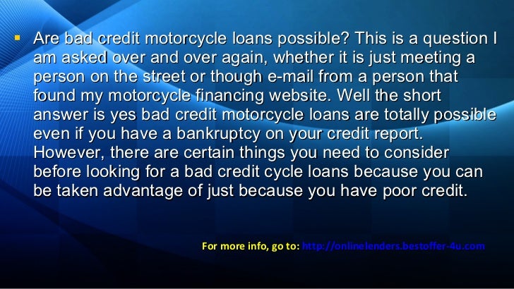 Lenders for bad credit - motorcycle loans