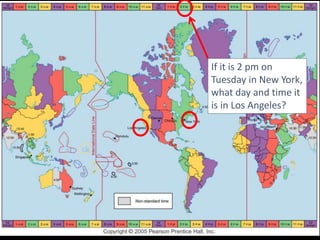 2
If it is 2 pm on
Tuesday in New York,
what day and time it
is in Los Angeles?
 