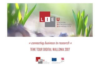 « connecting business to research »
TEKK TOUR DIGITAL WALLONIA 2017
 