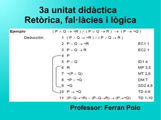3a unitat didàctica
Retòrica, fal·làcies i lògica
Professor: Ferran Polo
 