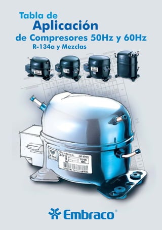 Tabla de 
Aplicación 
de Compresores 50Hz y 60Hz 
R-134a y Mezclas 
 