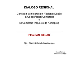 Álvaro Ramos
FIDAMERCOSUR
DIÁLOGO REGIONAL
Construir la Integración Regional Desde
la Cooperación Comercial
y
El Comercio Inclusivo de Alimentos
Plan SAN CELAC
Eje: Disponibilidad de Alimentos
 